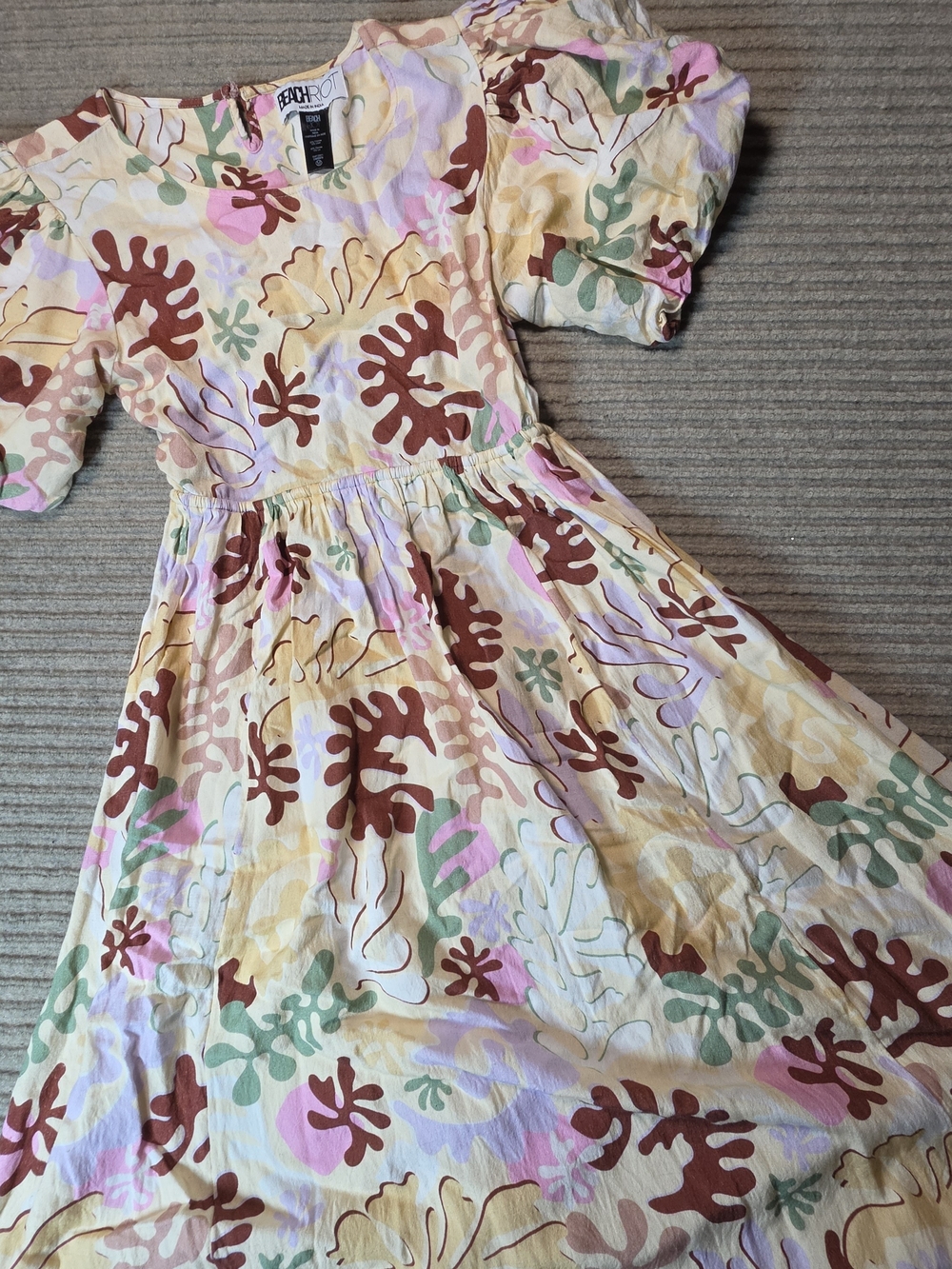 BEACH RIOT Linen Blend Maxi Dress Medium Yellow Printed Open Back Swim Cover